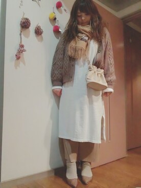 「ケーブルカーディガン」｜「アイテム（その他）」を使った、maimaiko☺さん（レディース・163cm）の冬コーディネート