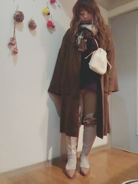 「センタープレスパンツ」｜「アイテム（その他アウター）」を使った、maimaiko☺さん（レディース・163cm）の冬コーディネート