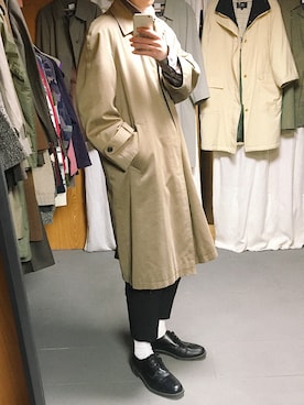 「Yves Saint Laurent（イヴサンローラン）のアイテム（ステンカラーコート）」を使った、がーさん（メンズ・176cm）の冬コーディネート