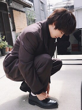 「STUDIOUS（ステュディオス）のアイテム（シューズ）」を使った、がーさん（メンズ・176cm）の冬コーディネート