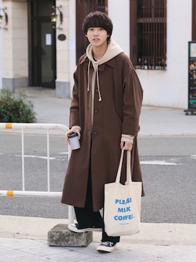 「アイテム（ステンカラーコート）」を使った、がーさん（メンズ・177cm・20代）の春コーディネート