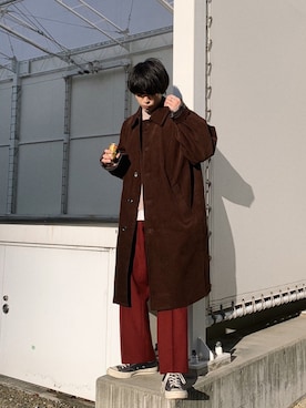 「アイテム（ステンカラーコート）」を使った、がーさん（メンズ・177cm・20代）の冬コーディネート