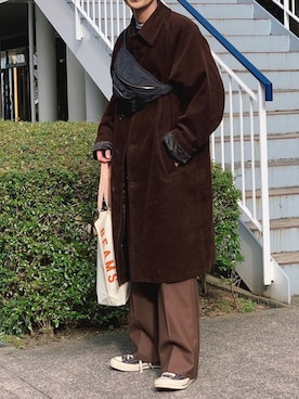 「アイテム（ステンカラーコート）」を使った、がーさん（メンズ・177cm・20代）の春コーディネート