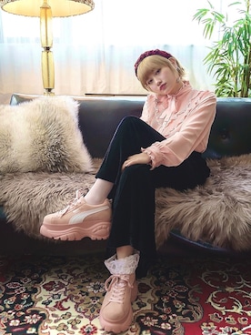 「Le Melange（ル・メランジュ）のアイテム」を使った、夏瑠さん（レディース・148cm）の冬コーディネート