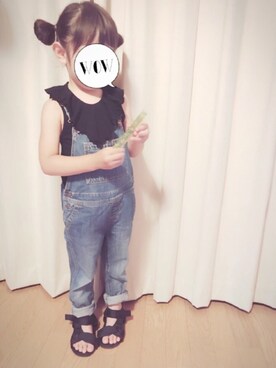 「アイテム（サロペット/オーバーオール）」を使った、momii☆*さん（キッズ・100cm）の夏コーディネート