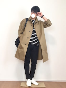 「バスクシャツ」｜「アイテム（ステンカラーコート）」を使った、sgtさん（メンズ・168cm）の秋コーディネート