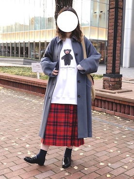 「スエット」｜「アイテム（ステンカラーコート）」を使った、あめんぼさん（レディース・159cm）の秋コーディネート