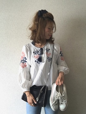 「STELLA McCARTNEY（ステラマッカートニー）のStella McCartney - Falabella ショルダーバッグ M - women - ポリエステル/metal - ワンサイズ（ショルダーバッグ）」を使った、ayakaさん（レディース・166cm）の夏コーディネート