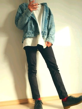 「kutir（クティール）のアイテム（デニムジャケット）」を使った、おっぷすさん（メンズ・173cm）の春コーディネート