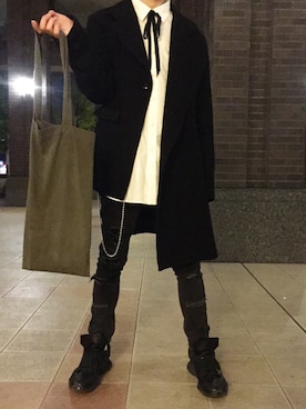 「Yohji Yamamoto（ヨウジヤマモト）のアイテム（チェスターコート）」を使った、Mydearさん（メンズ・174cm）の冬コーディネート