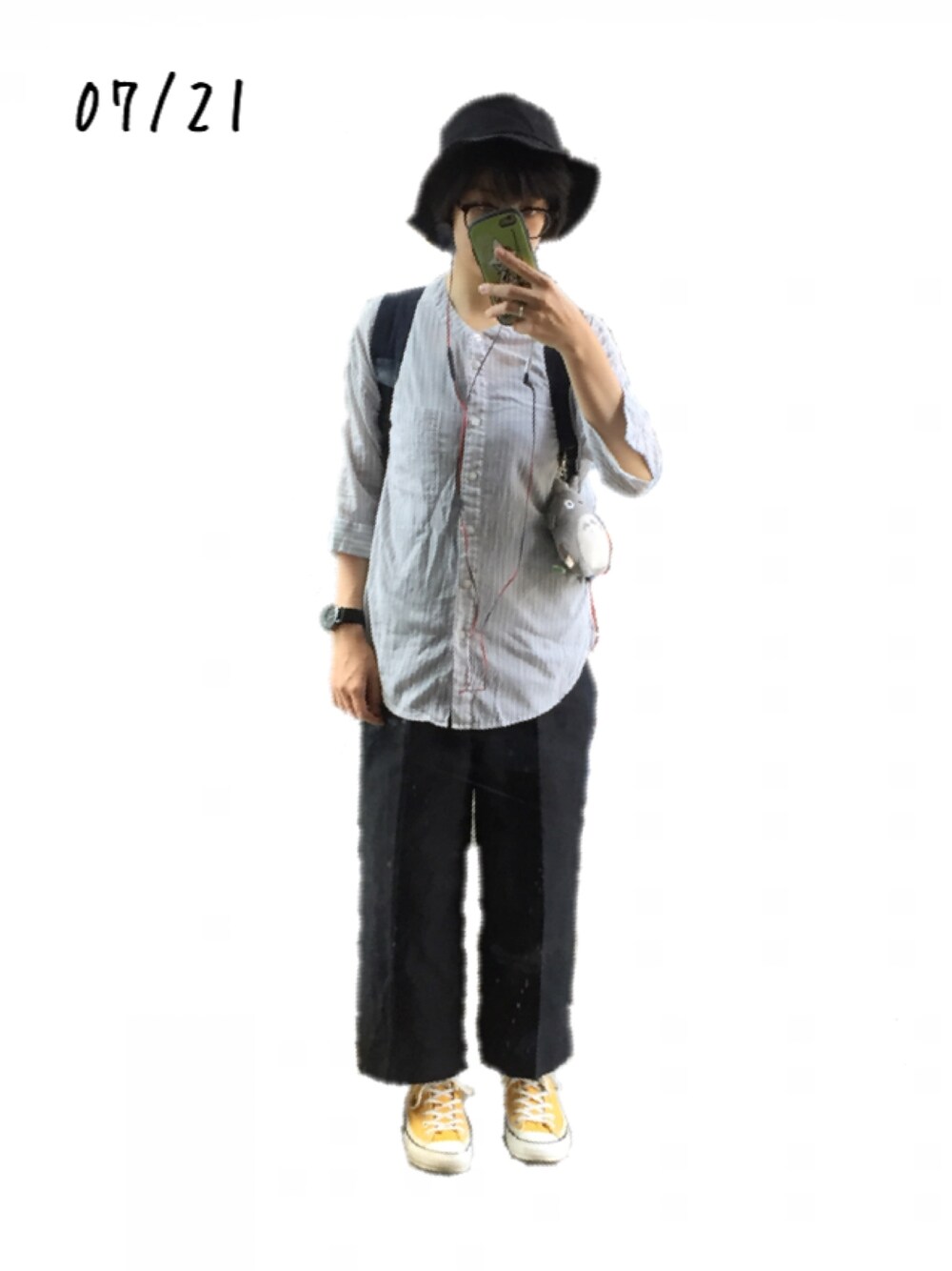 「コンバース、ワイドパンツ、夏、仕事着」｜「無印良品のアイテム（その他パンツ、ブラック系）」を使った、→蒼さん（レディース・154cm）の夏コーディネートの1枚目の写真