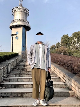 「Champion（チャンピオン）のアイテム（トートバッグ）」を使った、Animalsさん（メンズ・170cm）の冬コーディネート
