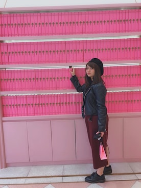 「韓国」｜「アイテム（ライダースジャケット）」を使った、genchaさん（レディース・156cm）の冬コーディネート