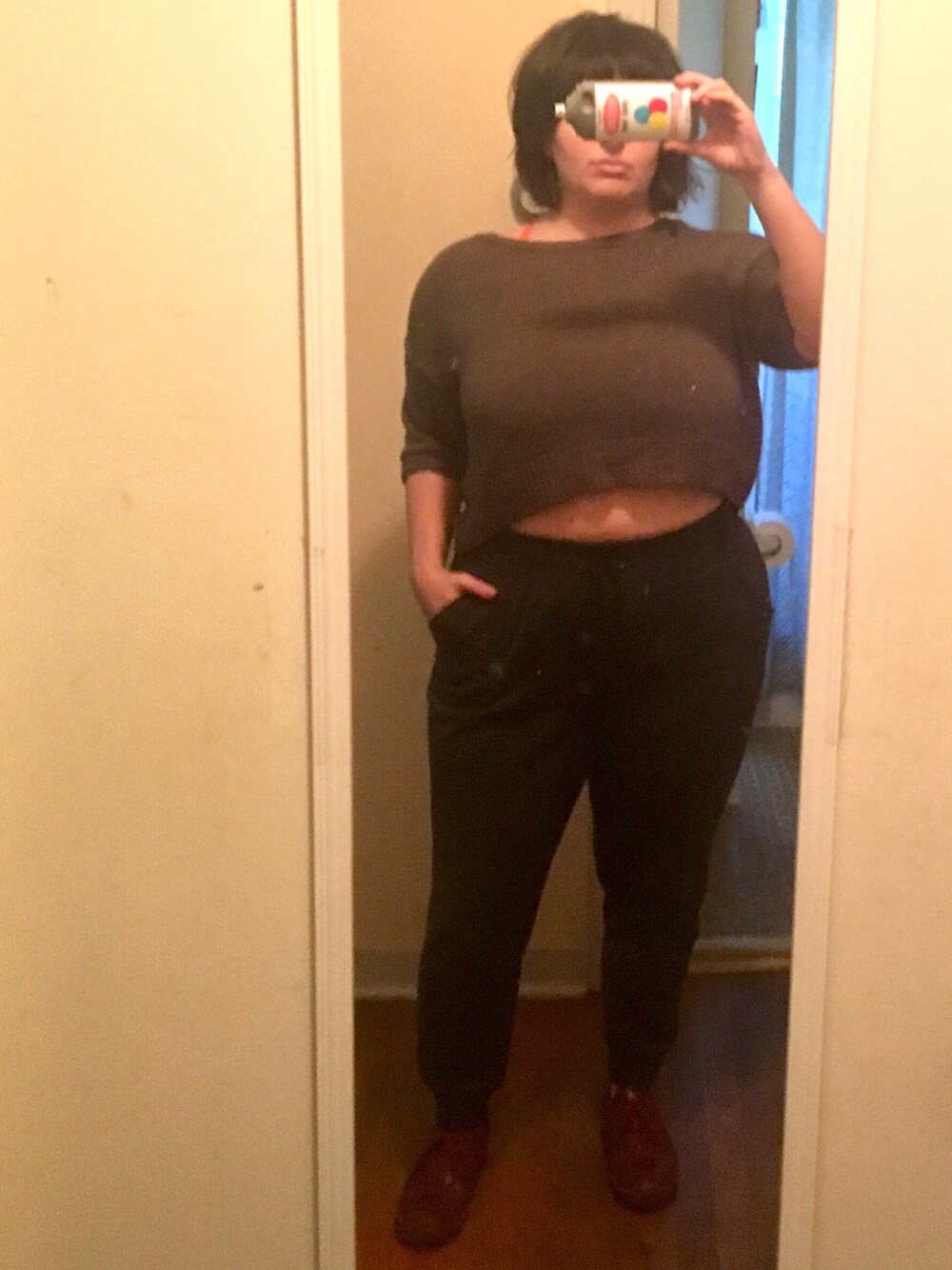 「knit、sweatpants、sneakers、casual、ootd、fall、plussize」｜「Reebokのアイテム（その他パンツ、グレー系）」を使った、sugarbonezさん（レディース・168cm）の秋コーディネートの1枚目の写真