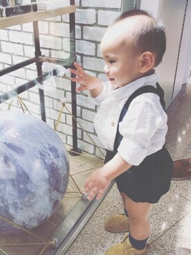 「アイテム（タイツ/ストッキング、ブルー系）」を使った、babymarsさん（キッズ・90cm）の春コーディネート