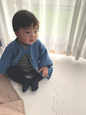 「アイテム（ロンパース、ブラック系）」を使った、ちびたこすけさん（キッズ・60cm）の冬コーディネート