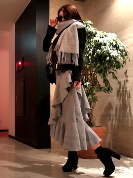 「ラップスカート」｜「アイテム（ライダースジャケット）」を使った、M♡さん（レディース・156cm）の秋コーディネート