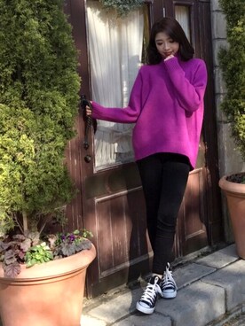 「GRL（グレイル）のカットオフストレッチスキニーパンツ（その他パンツ）」を使った、M♡さん（レディース・156cm）の秋コーディネート