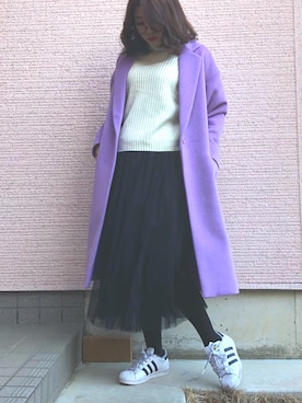 「FREE'S MART（フリーズマート）のアイテム（チェスターコート）」を使った、M♡さん（レディース・156cm）の冬コーディネート