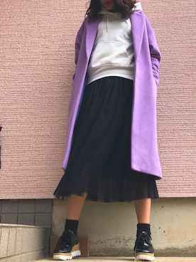 「FREE'S MART（フリーズマート）のアイテム（チェスターコート）」を使った、M♡さん（レディース・156cm）の春コーディネート