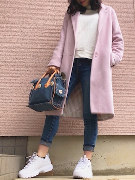 「FREE'S MART（フリーズマート）のアイテム（チェスターコート）」を使った、M♡さん（レディース・156cm）の春コーディネート