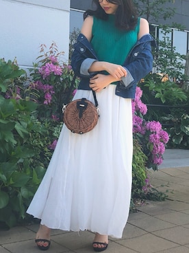 「OZOC（オゾック）のアイテム（かごバッグ）」を使った、M♡さん（レディース・156cm）の春コーディネート