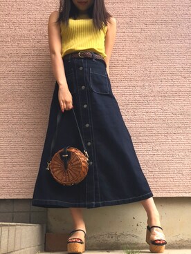 「OZOC（オゾック）のアイテム（かごバッグ）」を使った、M♡さん（レディース・156cm）の夏コーディネート