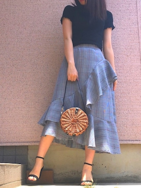 「OZOC（オゾック）のアイテム（かごバッグ）」を使った、M♡さん（レディース・156cm）の夏コーディネート