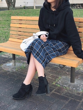 「GUコーデ」｜「アイテム（ブーティ）」を使った、M♡さん（レディース・157cm）の秋コーディネート