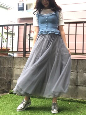 M♡さんの「[低身長サイズ有]チュールロングスカート」を使ったコーディネート