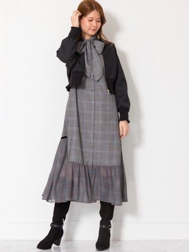 「ボウタイ」｜「アイテム（ブルゾン）」を使った、ＨＡＺＵＫＩさん（レディース・170cm）の秋コーディネート