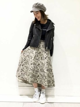 「JEANASIS（ジーナシス）のアイテム（ライダースジャケット）」を使った、JEANASISイオンモール倉敷店STAFFさん（レディース・154cm）の秋コーディネート