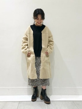 「JEANASIS（ジーナシス）のアイテム（ノーカラージャケット）」を使った、JEANASISイオンモール倉敷店STAFFさん（レディース・154cm）の冬コーディネート