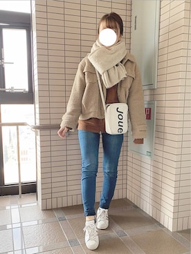 「アイテム（マウンテンパーカー、ブラウン系）」を使った、Maroさん（レディース・162cm）の冬コーディネート