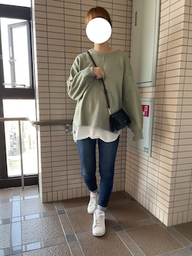 「ミントグリーン」｜「アイテム（ノーカラージャケット）」を使った、Maroさん（レディース・162cm）の冬コーディネート