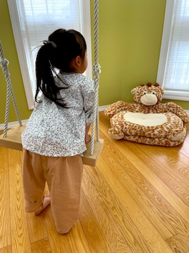 「Handmade（ハンドメイド）のアイテム（シャツ/ブラウス、ホワイト系）」を使った、ともぴさん（キッズ・140cm）の春コーディネート