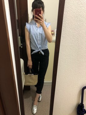「水色」｜「アイテム（スリッポン）」を使った、ちーさん（レディース・154cm）の夏コーディネート