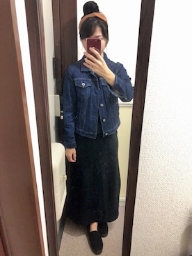 「スエット」｜「アイテム（デニムジャケット）」を使った、ちーさん（レディース・154cm）の秋コーディネート