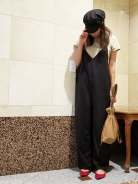 「UNIQLO（ユニクロ）のスーピマコットンリブクルーネックT（半袖）（Tシャツ/カットソー）」を使った、may_shionさん（レディース・155cm）の秋コーディネート