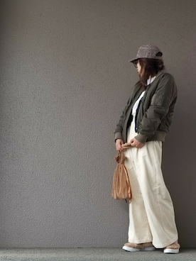 「グレンチェック」｜「アイテム（MA-1）」を使った、may_shionさん（レディース・155cm）の秋コーディネート