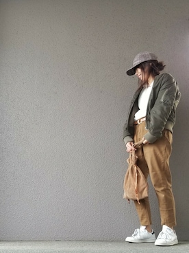 「グレンチェック」｜「アイテム（MA-1）」を使った、may_shionさん（レディース・155cm）の秋コーディネート