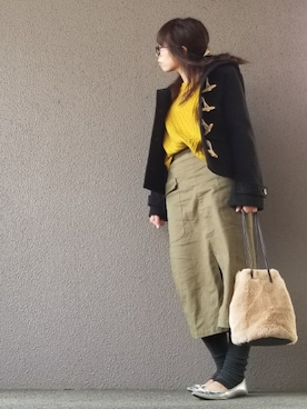 「マスタード」｜「アイテム（ダッフルコート）」を使った、may_shionさん（レディース・155cm）の冬コーディネート
