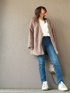 「ワッフル」｜「アイテム（ノーカラージャケット）」を使った、may_shionさん（レディース・155cm）の冬コーディネート