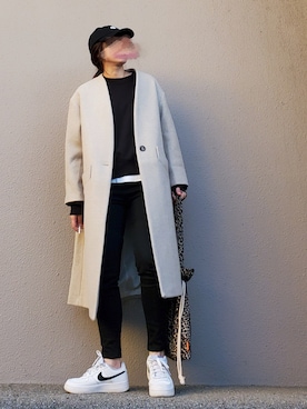 「OVoVO（オーヴォ）のアイテム（ノーカラージャケット）」を使った、may_shionさん（レディース・155cm）の冬コーディネート