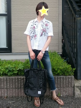 「Ungrid（アングリッド）のインディゴフレイドヘムストスリ（デニムパンツ）」を使った、shi_ho...さん（レディース・166cm）の夏コーディネート