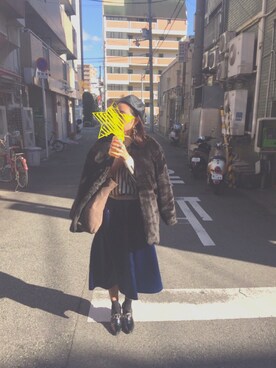 「STYLENANDA（スタイルナンダ）のアイテム（ハンチング/ベレー帽）」を使った、ゆみふぉん。さん（レディース・160cm）の冬コーディネート