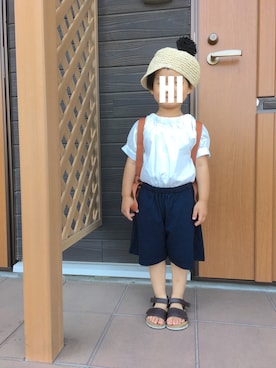 「ペーパーハット」｜「アイテム（オールインワン・サロペット）」を使った、hinananazenさん（キッズ・90cm）の春コーディネート