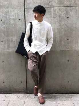 「DOOPZ（ドープス）のアイテム（スラックス）」を使った、えがさん（メンズ・183cm）の春コーディネート