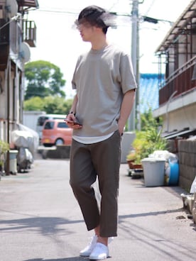 「GU（ジーユー）の（GU）ワイドアンクルパンツＡ（WOMEN ⁄ ガウチョパンツ・ワイドパンツ）」を使った、えがさん（メンズ・183cm）の夏コーディネート