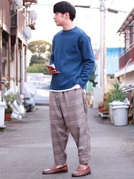 「アイテム（ローファー）」を使った、えがさん（メンズ・183cm）の秋コーディネート